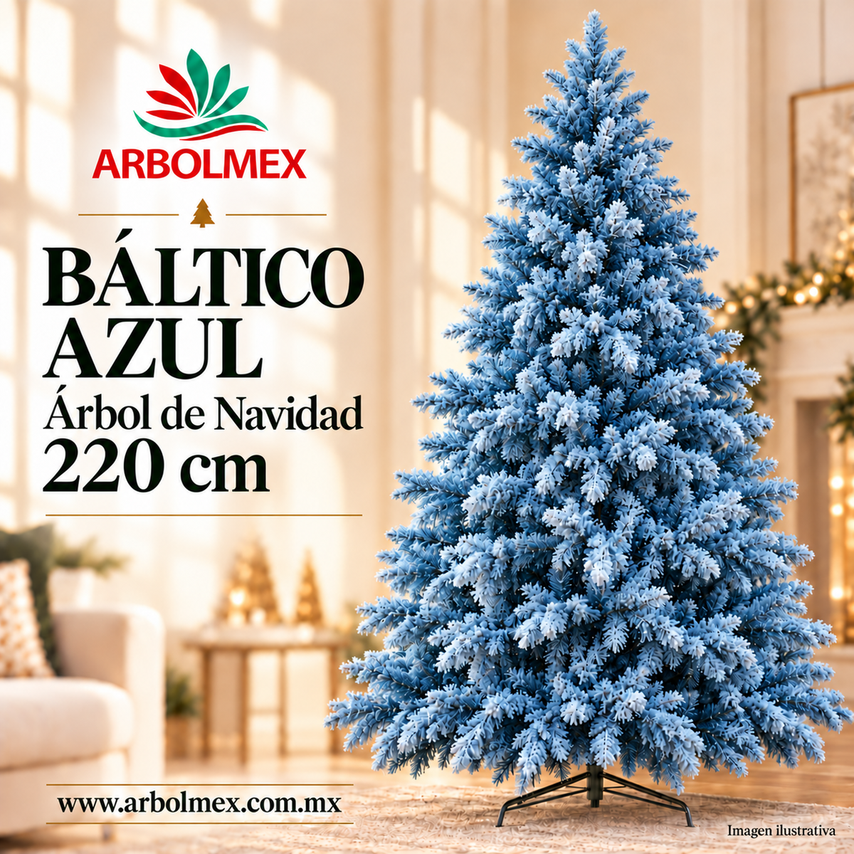 Árbol de Navidad Báltico Azul de 220 cm – Efecto Escarchado/Nevado ARBOLMEX
