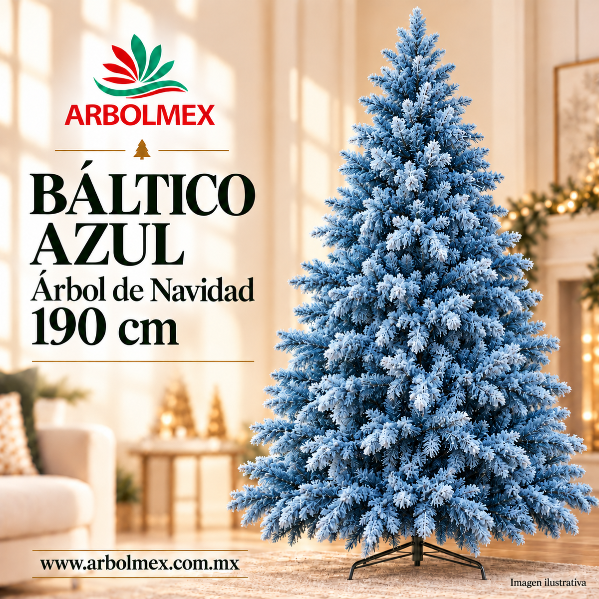 Árbol de Navidad Báltico Azul de 190 cm – Efecto Escarchado/Nevado ARBOLMEX